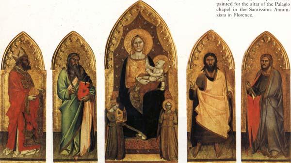 Andrea di Orcagna Madonna and Child Enthroned with Two Angels and SS.Andrew,Nicholas,john the Baptist and James